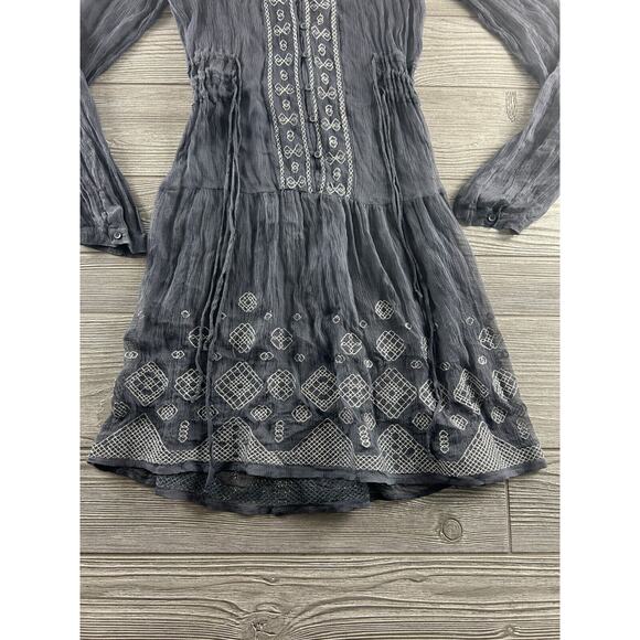 WOMENS 4 LOVE AND LIBERTY BLUE GREY SILK SHEER TUNIC SHIFT DRESS Size Medium - Picture 2 of 11